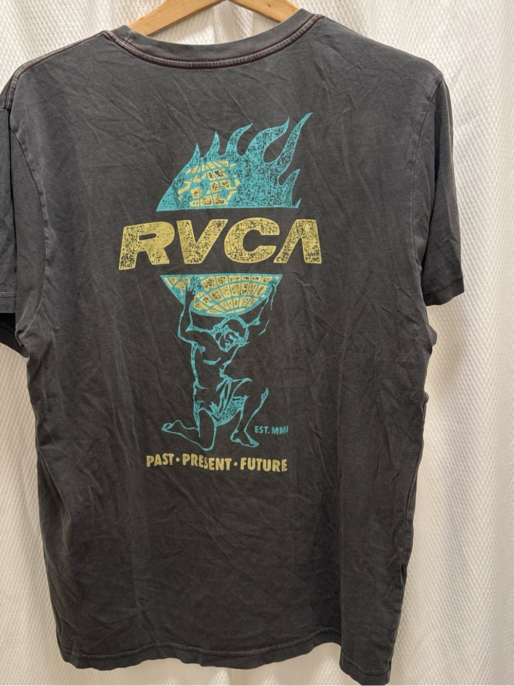 RVCA Black Short-Sleeve Tee with Teal and Yellow Graphic